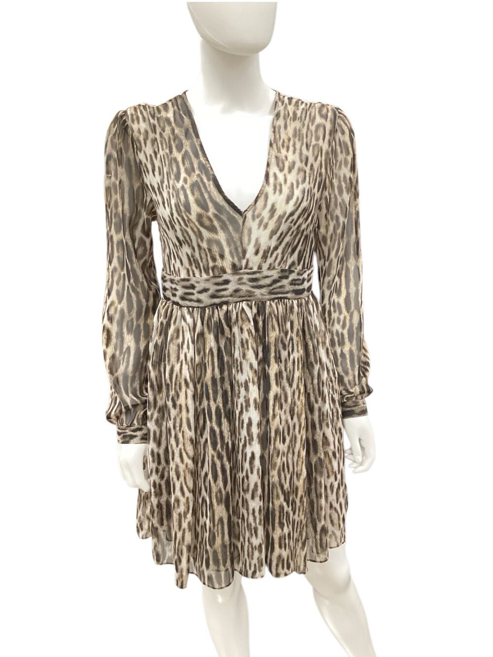 Michael Kors Dress Women’s SZ8 Animal Print Gold Shimmer Sheer Long Sleeve Brown